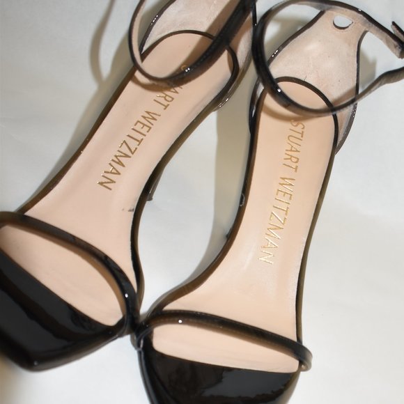 STUART WEITZMAN Nudist Curve 100 High Heel Sandals Patent Black 8.5 - Picture 4 of 8